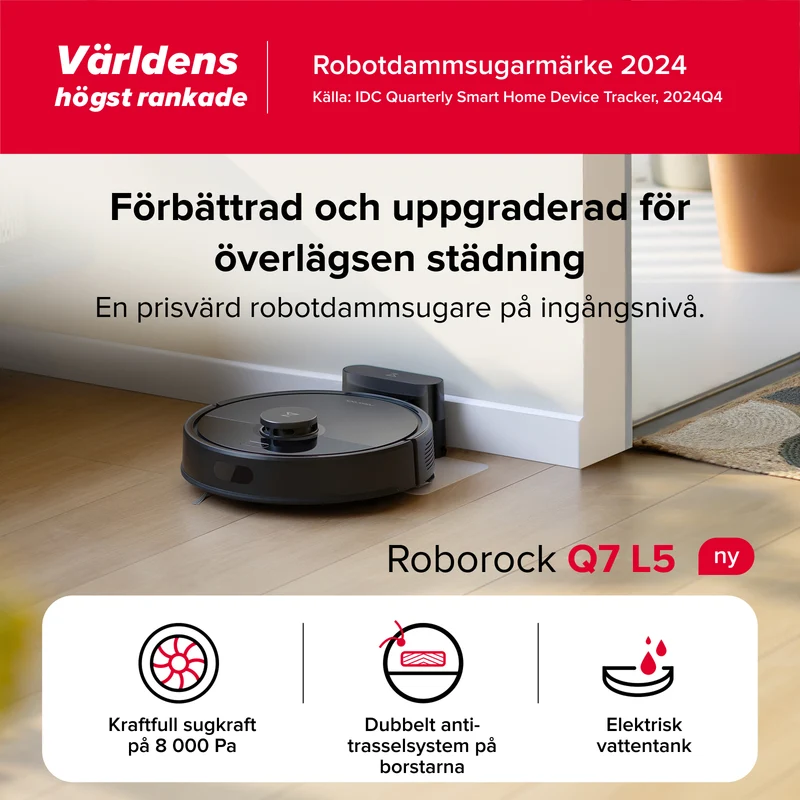 Roborock Q7 L5 robotdammsugare - Uppgraderad version av Q5 Pro