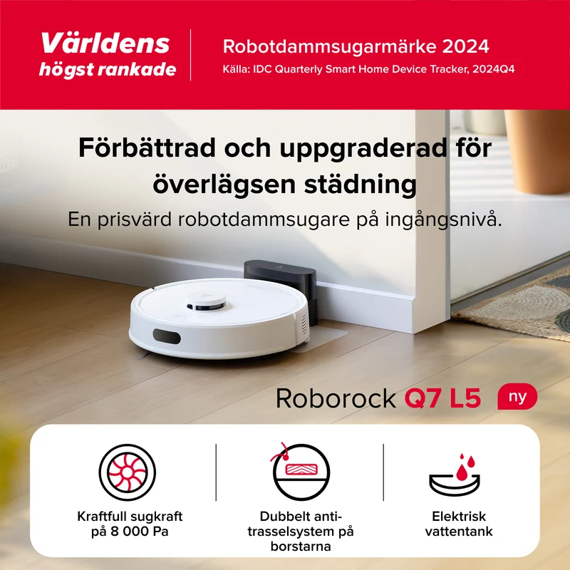 Roborock Q7 L5 robotdammsugare - Uppgraderad version av Q5 Pro