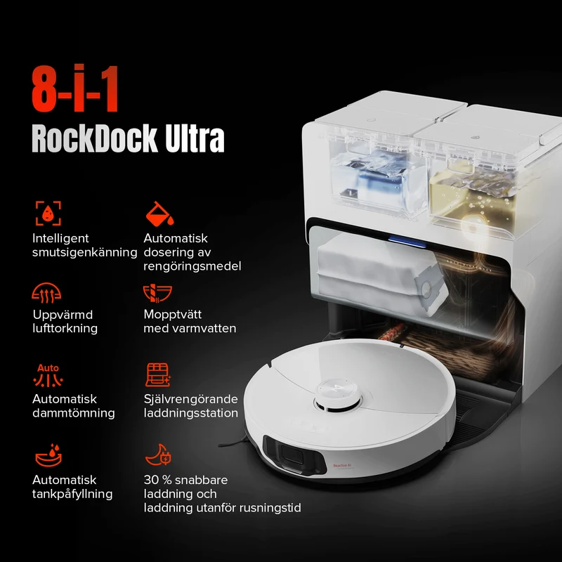 "Refurbished – 90% som ny" Roborock S8 MaxV Ultra robotdammsugare med 8-i-1 RockDock® Ultra