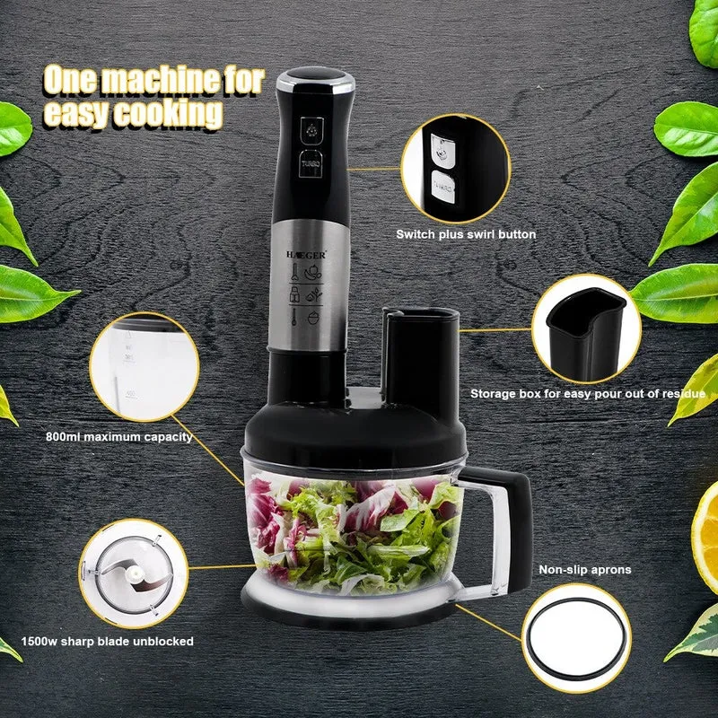 Stavmixer med hackare, visp och mixerbägare – 6-i-1 Stavmixerset