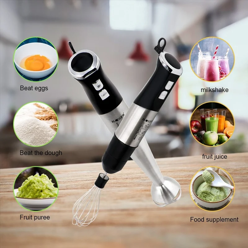 Stavmixer med hackare, visp och mixerbägare – 6-i-1 Stavmixerset