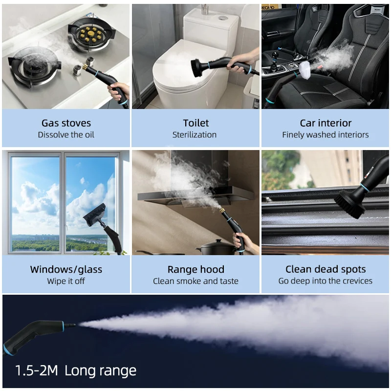 SteamCleaner – Kraftfull ångrengörare 1500W med 4 Bars tryck och 9 tillbehör