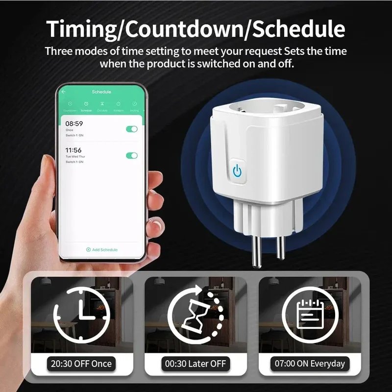 Smart WiFi-uttag 20A med energimätare – Kompatibel med Alexa & Google Home