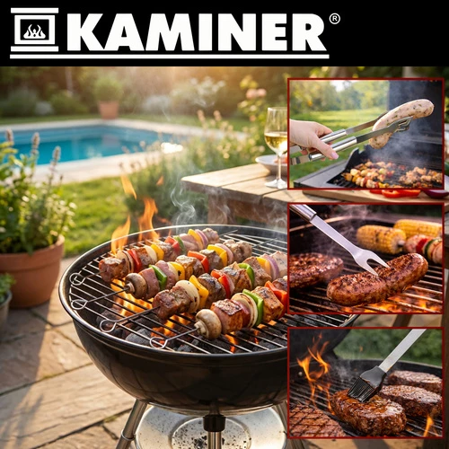 Grillbestickset 9 delar i väska – BBQ-tillbehör i rostfritt stål
