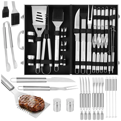 Grillbestick set 26 delar i väska – Kompletta BBQ-tillbehör i rostfritt stål