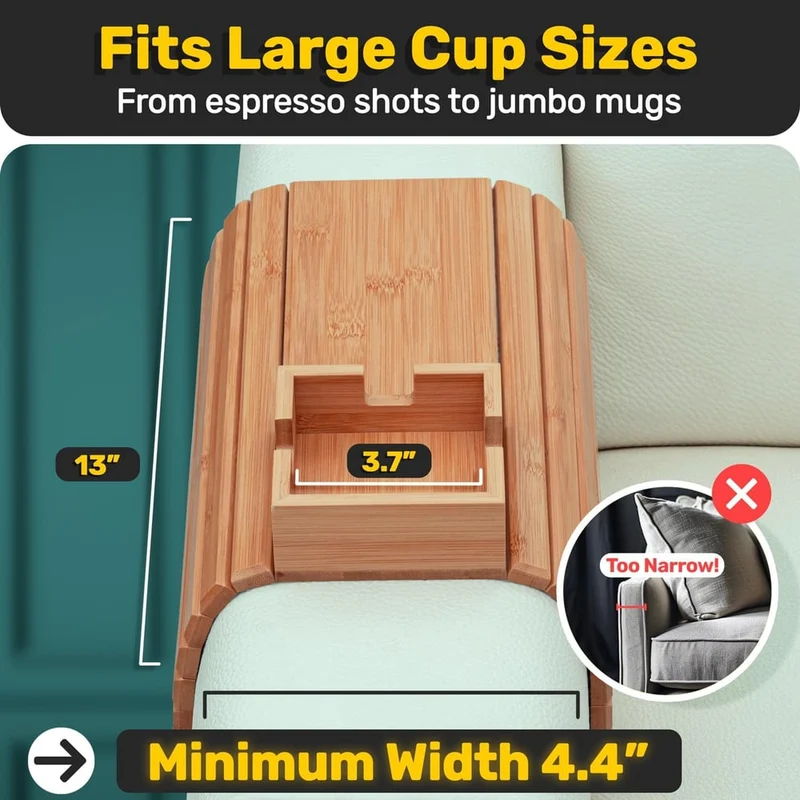 Bambus Sofa Organizer med Drikkeholder og Skridsikker Tablett