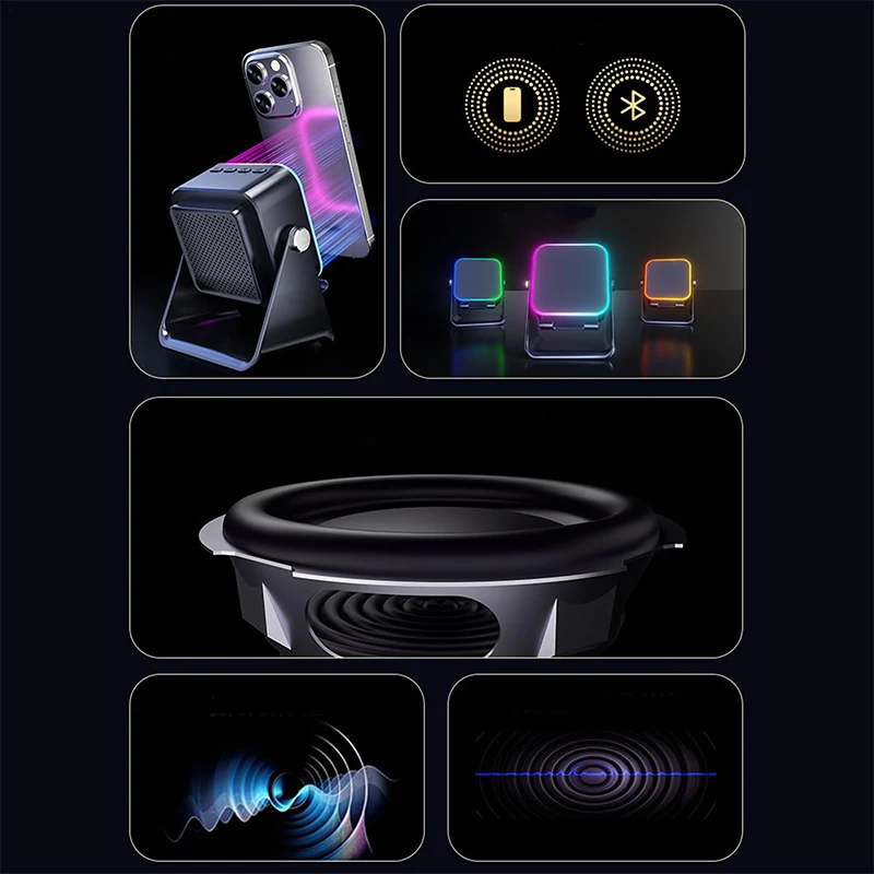 Bluetooth Højttaler | 5-i-1 med Telefonholder, Induktiv Lyd, Bluetooth 5.3, Ambient Lys og 2000-mAh Batteri