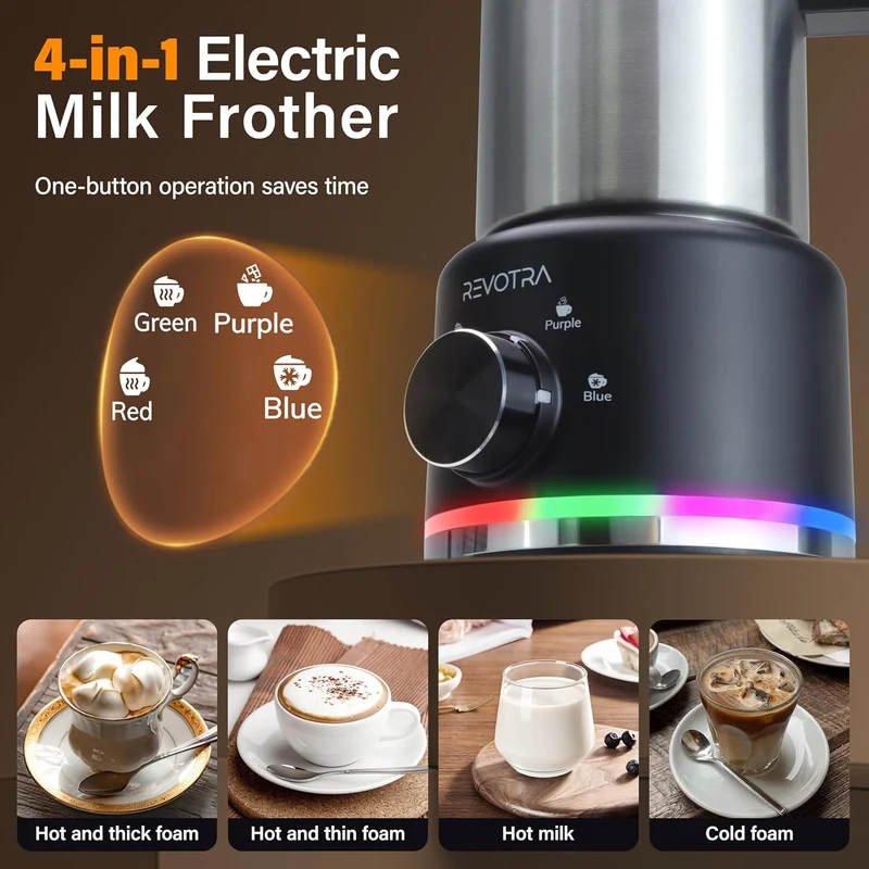 Elektrisk mælkeskummer | 4-i-1 mælkeskummer med 500 ml rustfri beholder