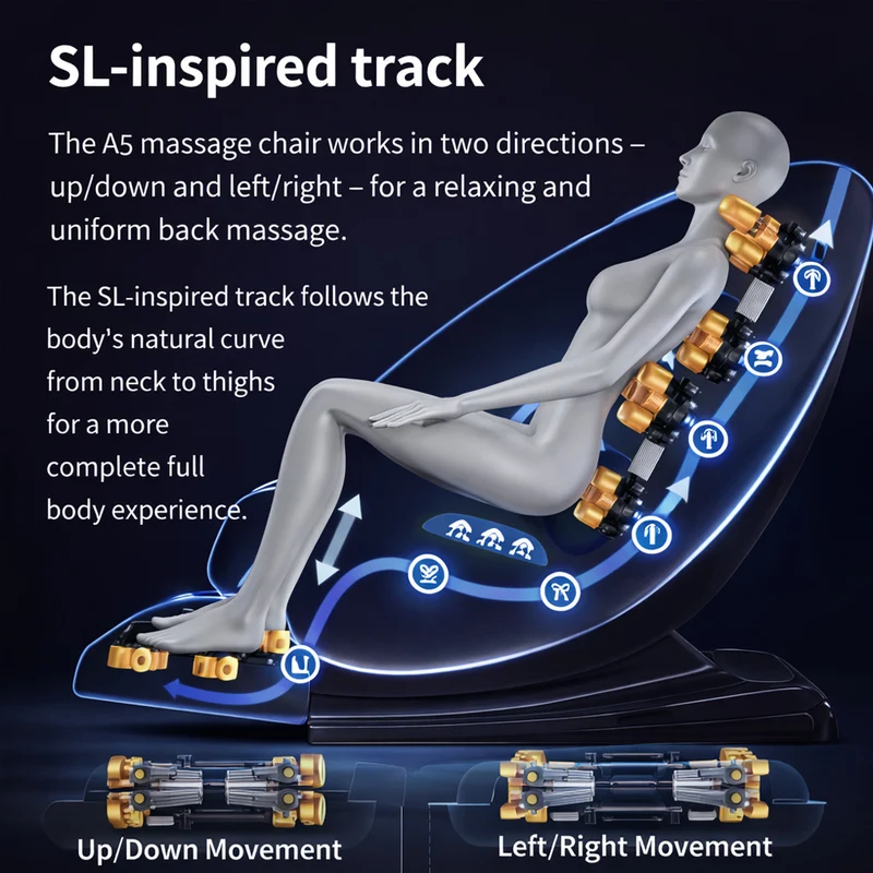 Massagestol 2D – Värmeterapi, AI-styrning, Zero Gravity – Modell A5 Plus