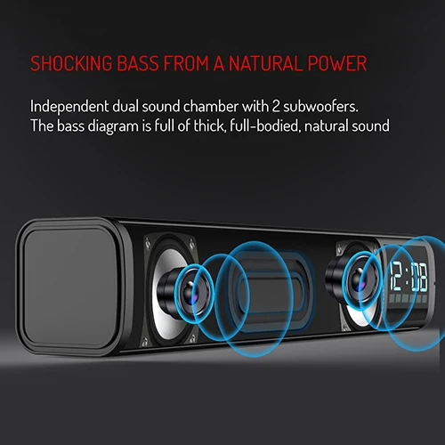 Multifunktionell Bluetooth-soundbar med klocka och alarm
