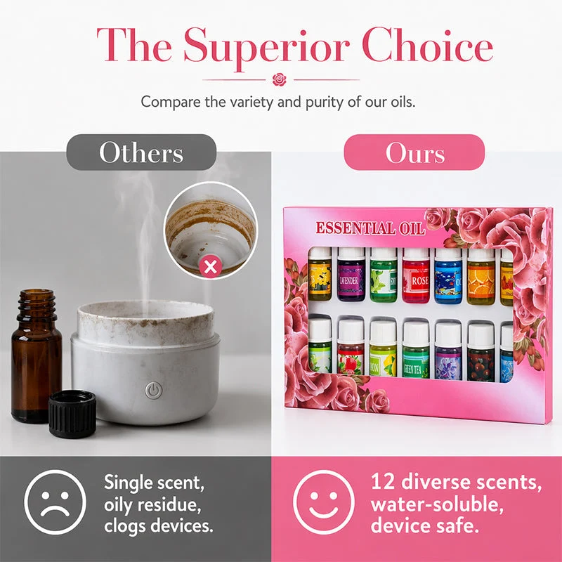DiffuserSet: 12 Doftset För Hemmet Med Diffuserolja Och Mini Luftfuktare
