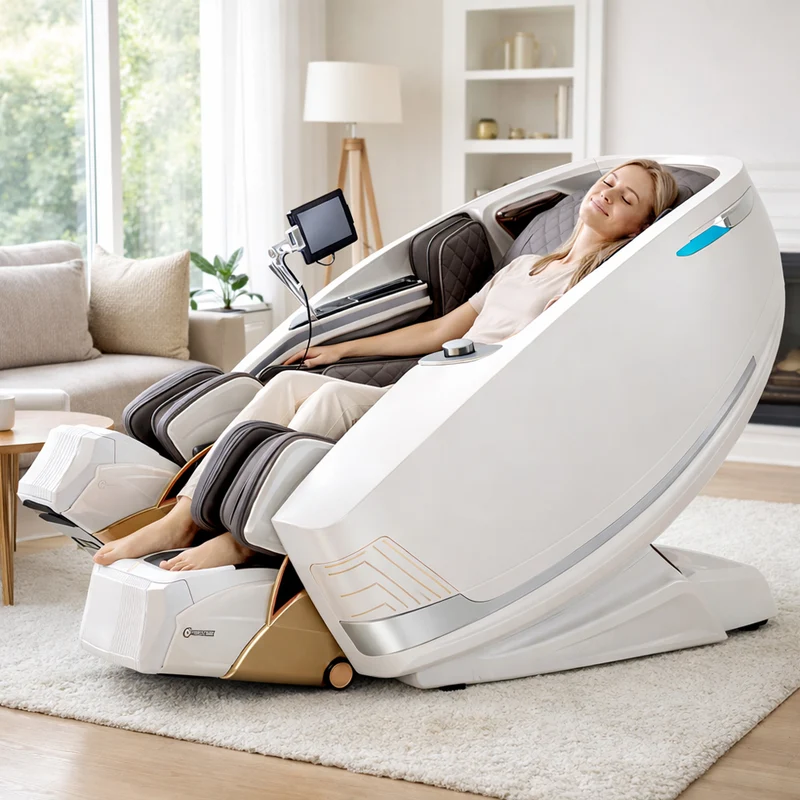 Massagefåtölj med 4D-kroppsscanning, Dual Zone Stretching, 32 airbags, värme i ländrygg/ben och Zero Gravity - Modell 988A