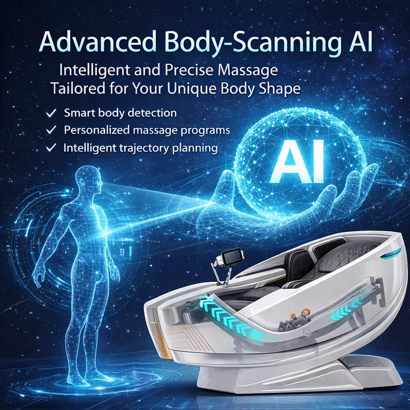 Massagefåtölj med 4D-kroppsscanning, Dual Zone Stretching, 32 airbags, värme i ländrygg/ben och Zero Gravity - Modell 988A