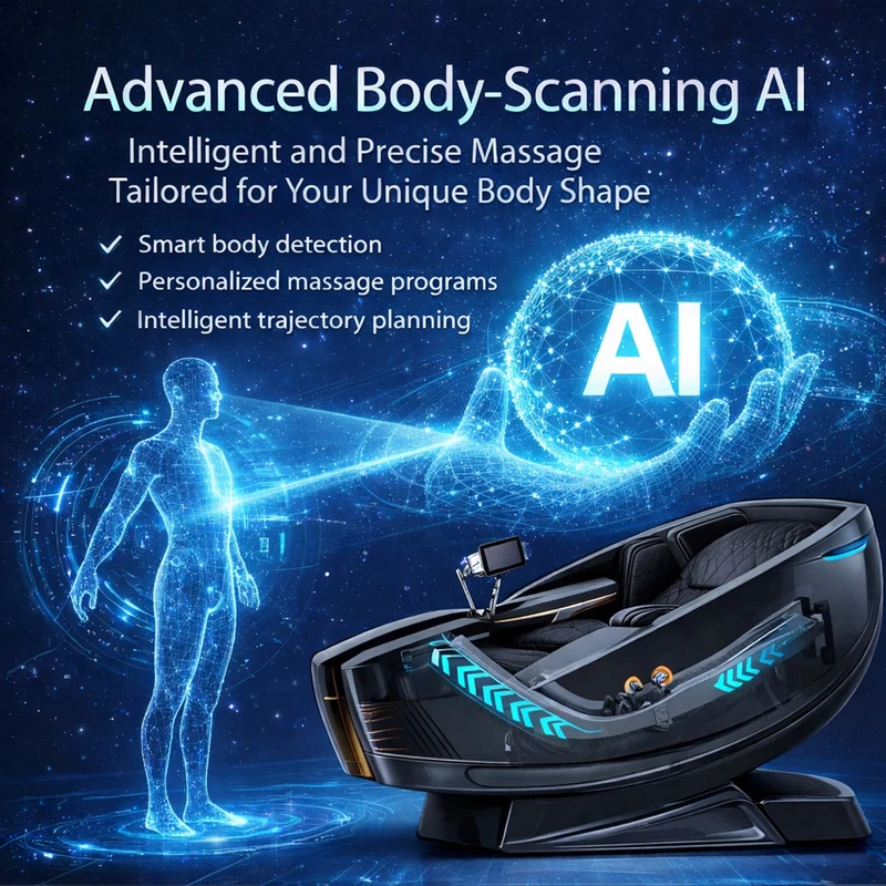 Massagefåtölj med 4D-kroppsscanning, Dual Zone Stretching, 32 airbags, värme i ländrygg/ben och Zero Gravity - Modell 988A