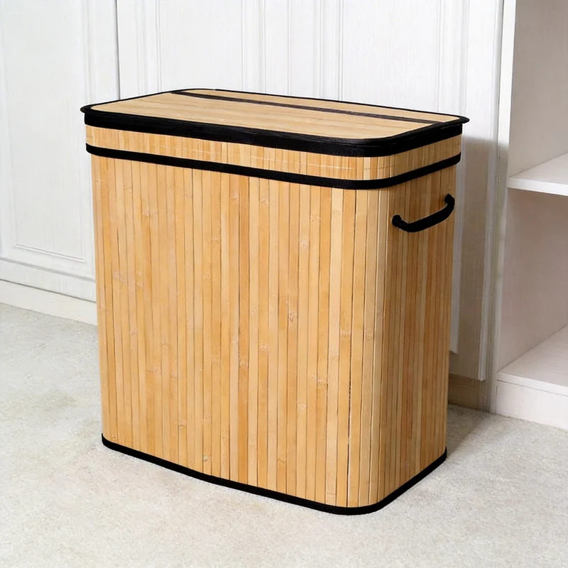 Tvådelad bambu tvättkorg 100L – Elegant korg för sortering av tvätt