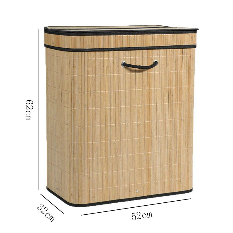 Tvådelad bambu tvättkorg 100L – Elegant korg för sortering av tvätt