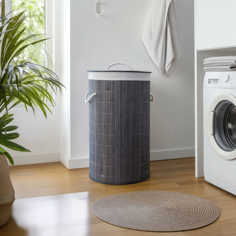 Tvådelad bambu tvättkorg 100L – Elegant korg för sortering av tvätt