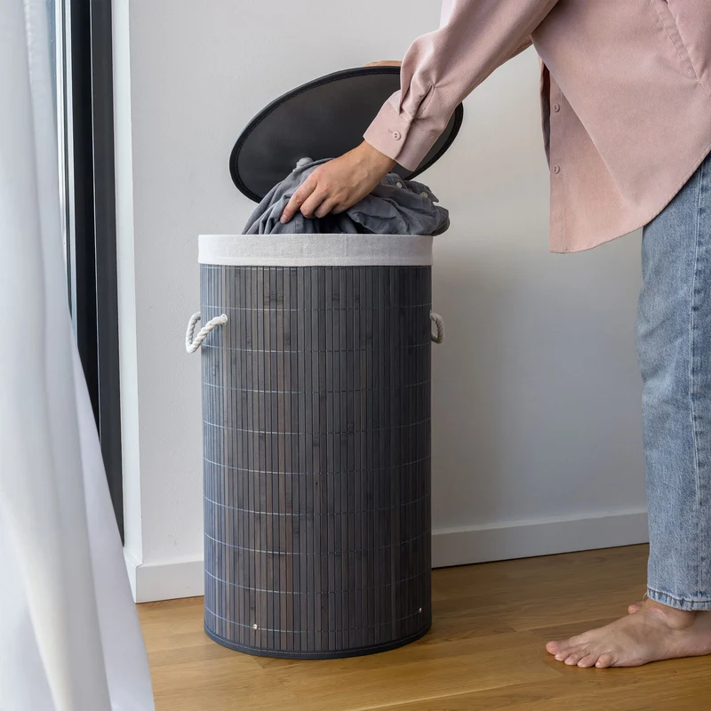 Tvådelad bambu tvättkorg 100L – Elegant korg för sortering av tvätt