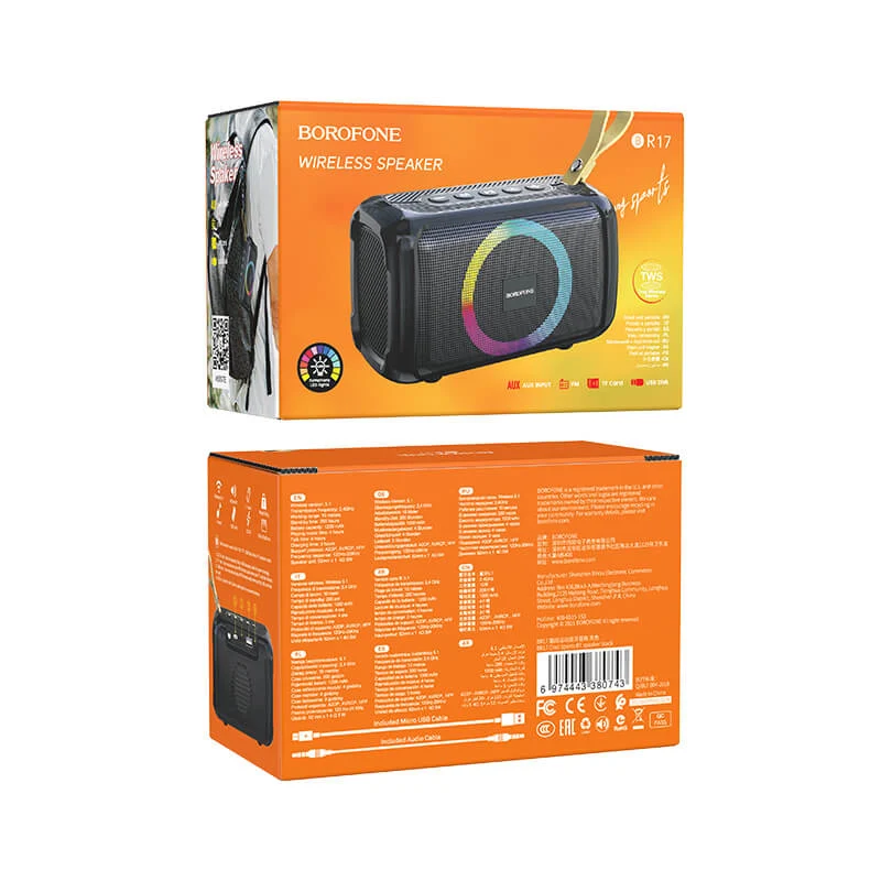 Bærbar 10W Bluetooth højttaler med RGB-lys og IPX6, op til 8 timers batteri