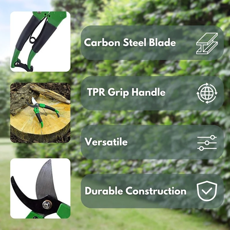 Præcisionshaveklipper i kulstofstål med blødt greb – Non-stick klinge til blomster, buske og grene