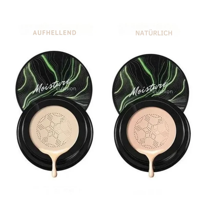 CC-Creme med Air Cushion og svampeapplikator | Farvekorrektion & jævn hudtone | Ikke klæbrig, dækker porer & rødme, 2 nuancer