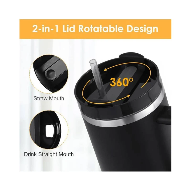 Tumbler termomugg 1200 ml med handtag, lock och sugrör