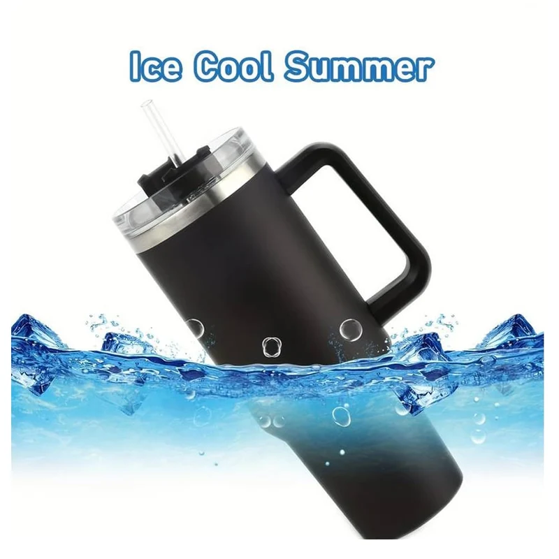 Tumbler termomugg 1200 ml med handtag, lock och sugrör
