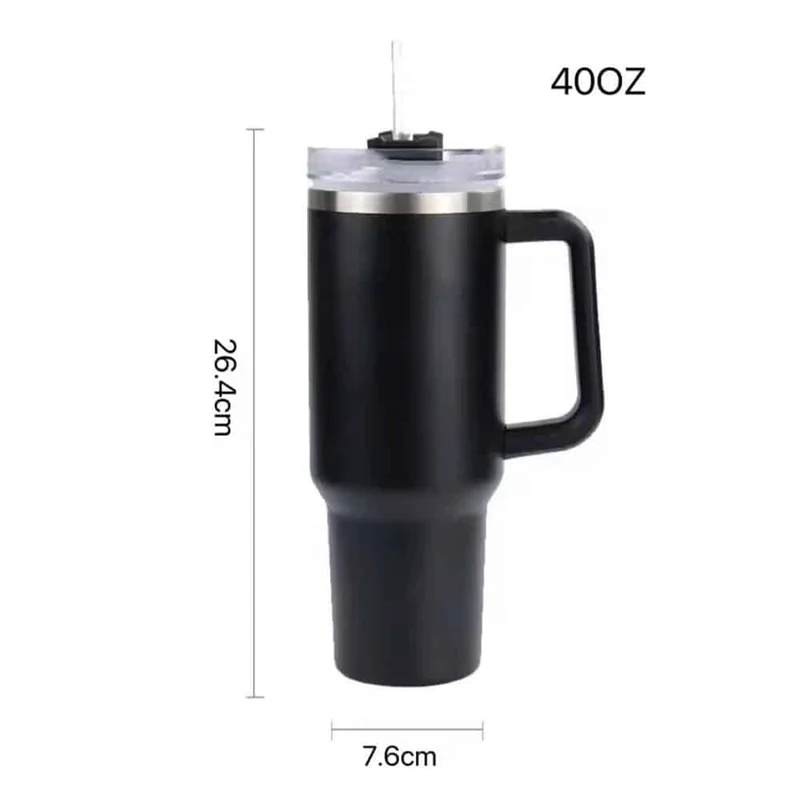 Tumbler termomugg 1200 ml med handtag, lock och sugrör