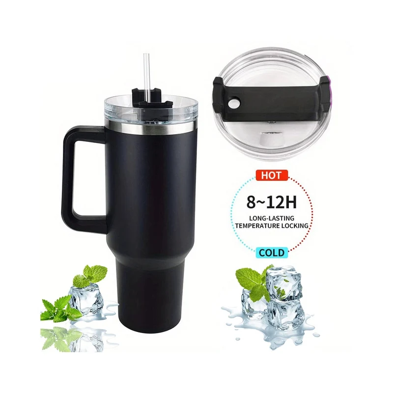 Tumbler termomugg 1200 ml med handtag, lock och sugrör