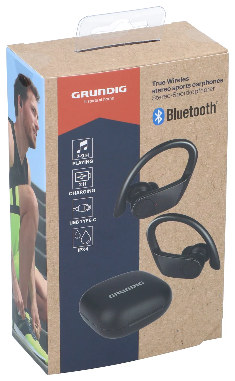 Grundig trådlösa Bluetooth-sporthörlurar med lång batteritid