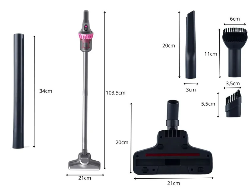 Sladdlös dammsugare 100W, 2-i-1 med HEPA-filter och 4 munstycken