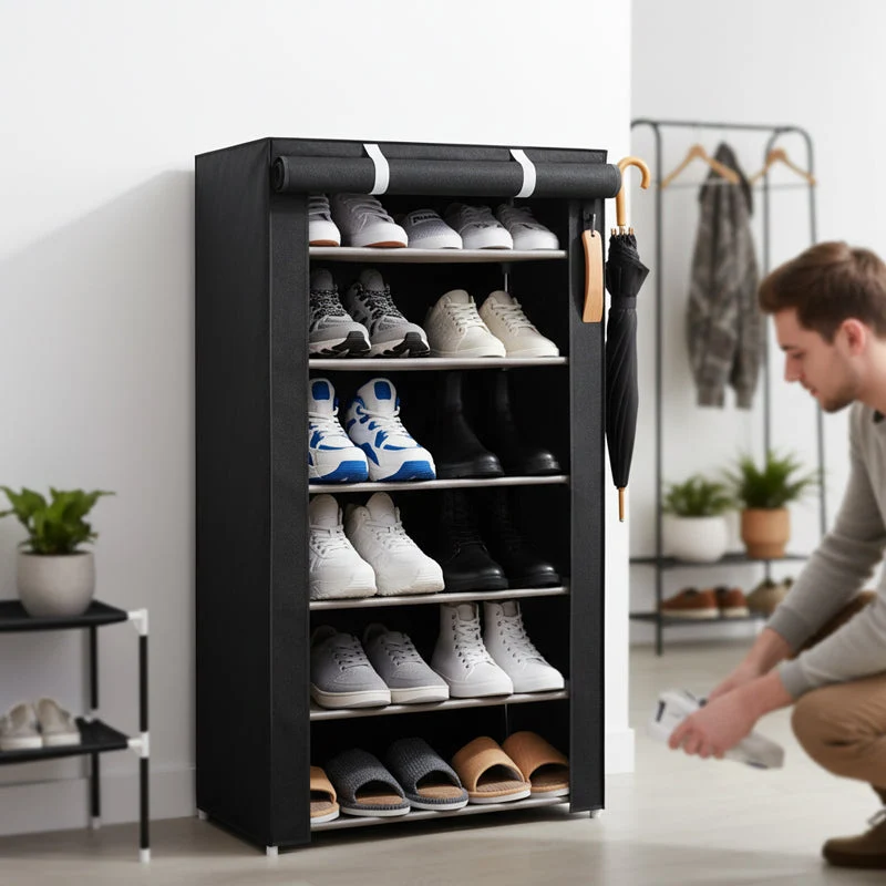 Shoe Organizer i Stål med Dække – Flermoduls Skoskab til Entré og Soveværelse