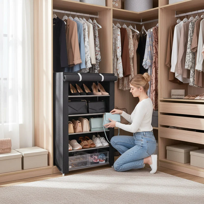 Shoe Organizer i Stål med Dække – Flermoduls Skoskab til Entré og Soveværelse