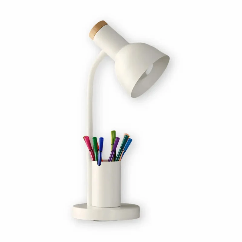 Skrivebordslampe med penneholder | Justerbar bordlampe med 3 lysfarver og E27-fatning