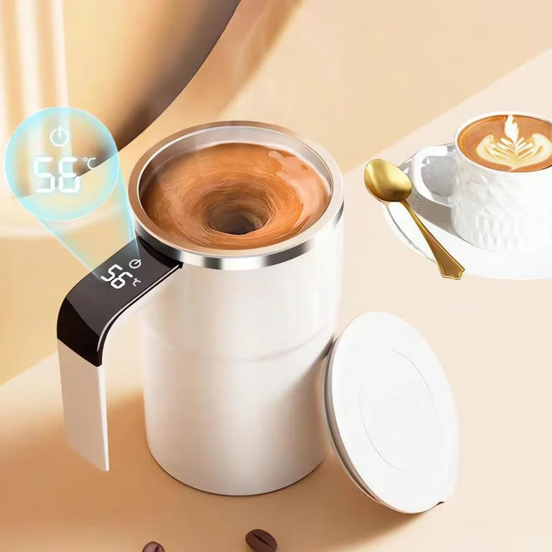 Selvrørende kop med temperaturvisning og magnetisk rørfunktion i rustfrit stål til kaffe, shakes og drikkevarer