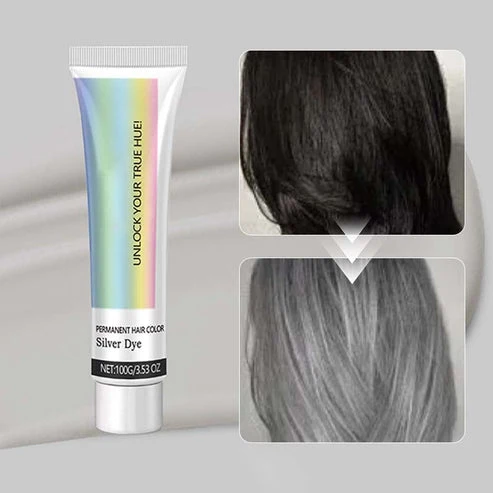 Semi-permanent hårfarve 100 g | Askegrå sølvfarve til hjemmebrug | Med aloe og planteekstrakter | Virkningstid 40–60 min.