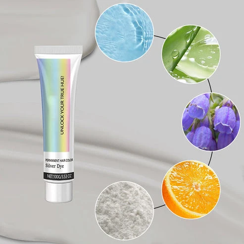 Semi-permanent hårfarve 100 g | Askegrå sølvfarve til hjemmebrug | Med aloe og planteekstrakter | Virkningstid 40–60 min.