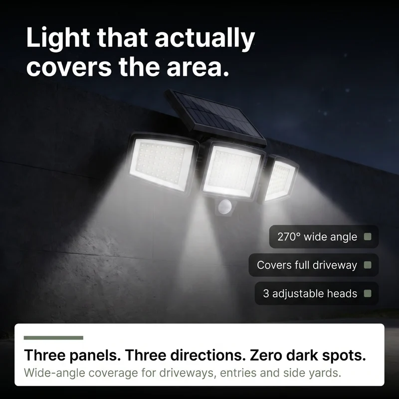 Solcelle Udendørslampe med 270° Bevægelser | 3 Justerbare LED-hoveder | Fjernbetjening & IP65 Vandafvisende