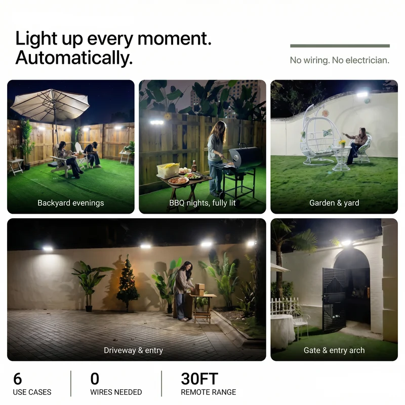 Solcelle Udendørslampe med 270° Bevægelser | 3 Justerbare LED-hoveder | Fjernbetjening & IP65 Vandafvisende
