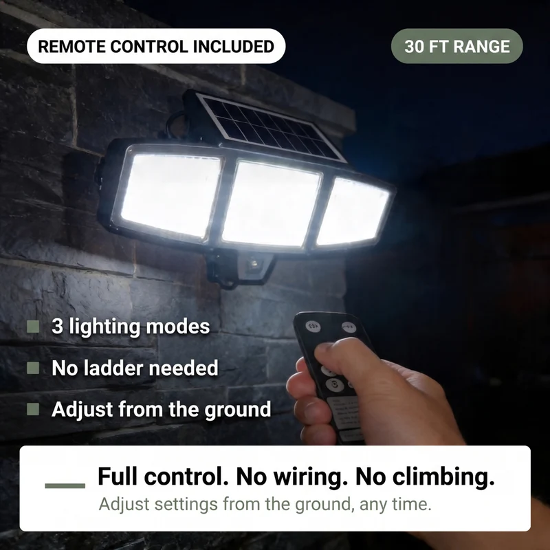 Solcelle Udendørslampe med 270° Bevægelser | 3 Justerbare LED-hoveder | Fjernbetjening & IP65 Vandafvisende