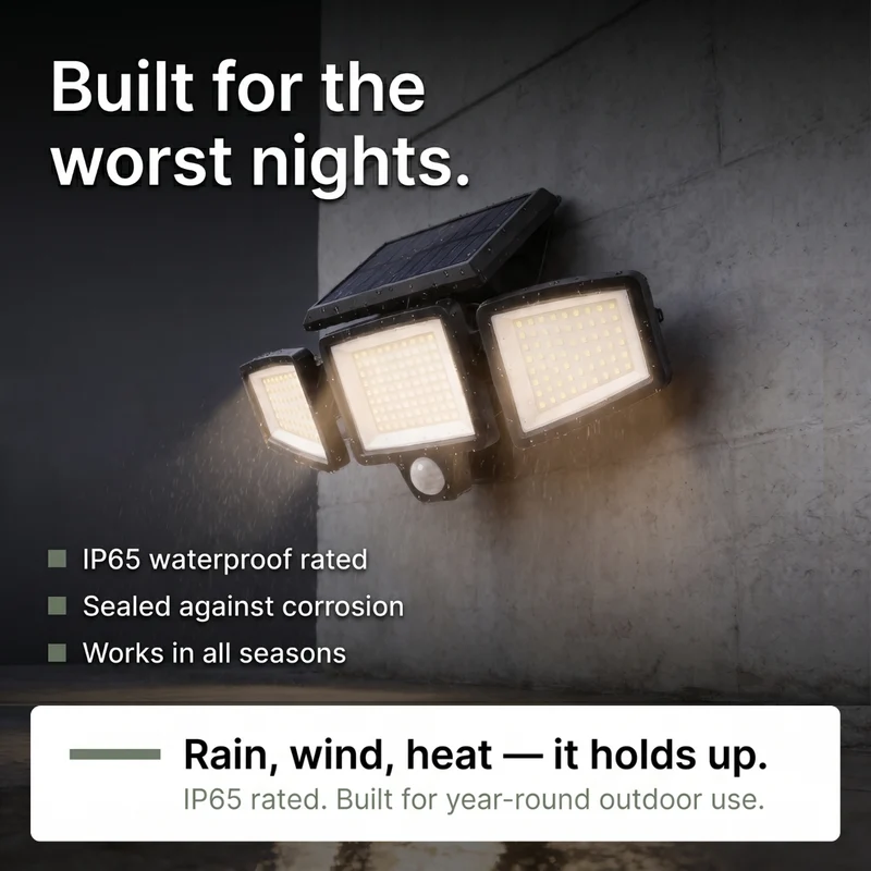 Solcelle Udendørslampe med 270° Bevægelser | 3 Justerbare LED-hoveder | Fjernbetjening & IP65 Vandafvisende