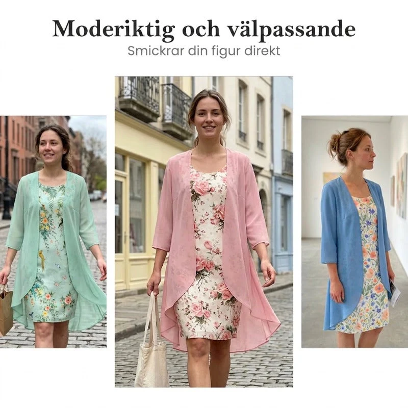 Luftigt dametøjssæt med top og cardigan i chiffon | Elegant outfit