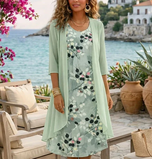 Luftigt dametøjssæt med top og cardigan i chiffon | Elegant outfit