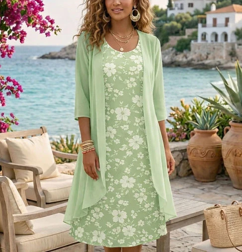 Luftigt dametøjssæt med top og cardigan i chiffon | Elegant outfit