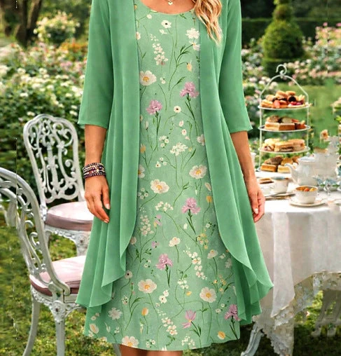 Luftigt dametøjssæt med top og cardigan i chiffon | Elegant outfit