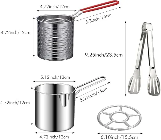 Induktions- og gasfrituregryde i rustfrit stål med si - 13 cm