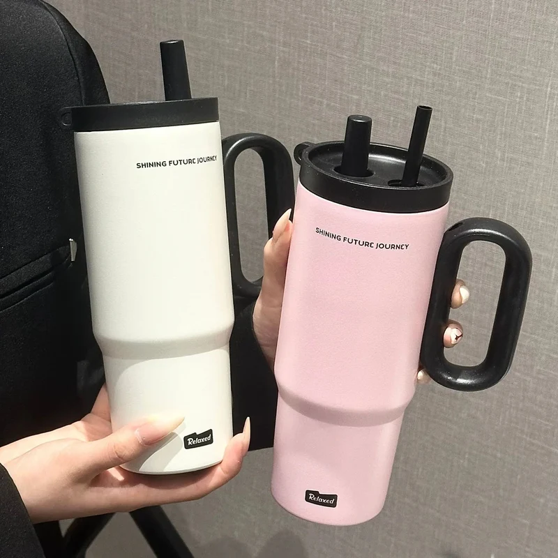 750 ml Vakuumisoleret Stål Vandflaske med Strohhalm og Håndtag til Hverdagsbrug