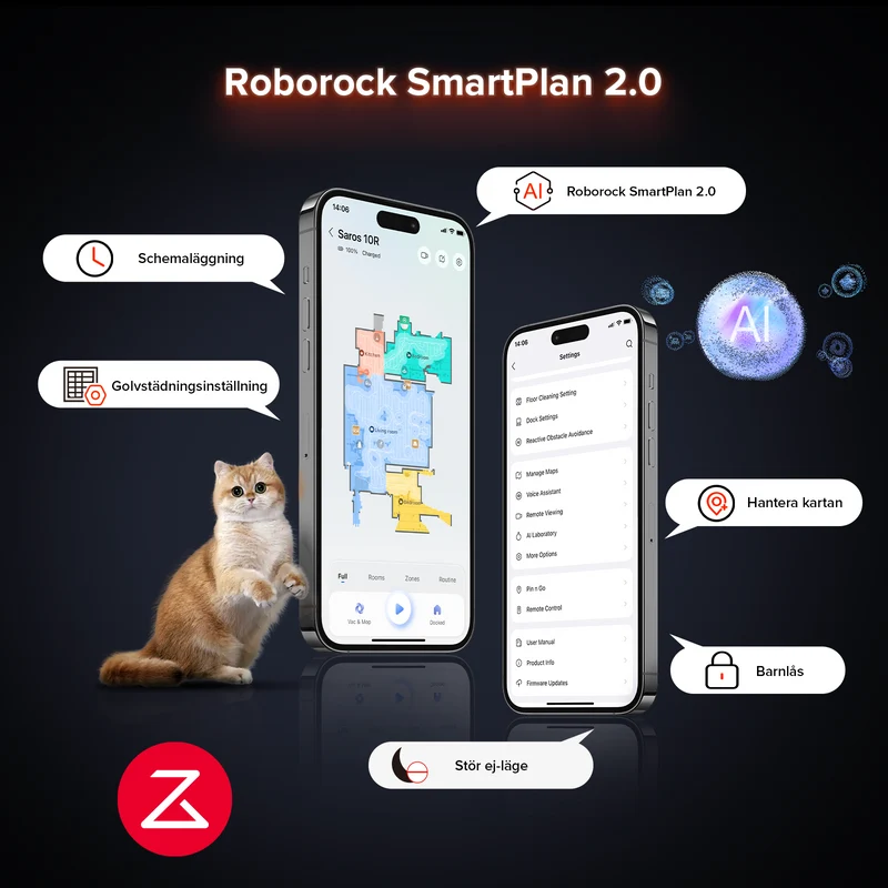 Roborock Saros 10R robotdammsugare-set med multifunktionell laddningsstation 4.0 (inkluderar 2 extra antibakteriella roterande moppar)