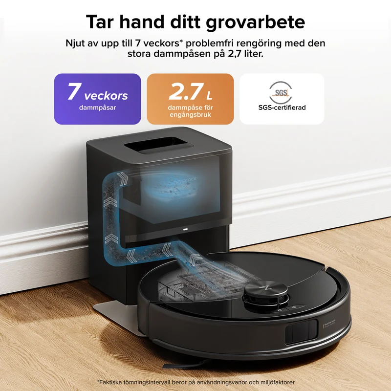 Roborock Q10 S5+ robotdammsugare med automatisk tömningsstation och 2 extra dammpåsar – Uppgraderad version av Q8 Max+