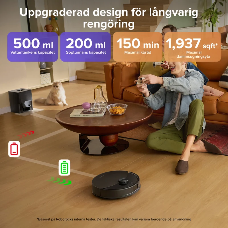 Roborock Q10 S5+ robotdammsugare med automatisk tömningsstation och 2 extra dammpåsar – Uppgraderad version av Q8 Max+